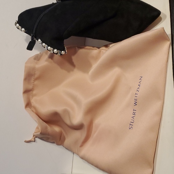 Stuart Weitzman Arista Shine Crystal Pearl Black Suede Ankle Booties Size 8.5B - Picture 16 of 16